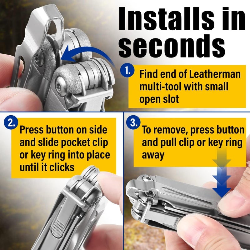 Samorillo [2-Pack] 2 Quick Release Pocket Clips + 2 Lanyard Rings Compatible With Leatherman Wave & Charge MultiTools - Stainless Steel Deep Carry Pocket Clip Won't Bend or Snap - Install or Replace In Seconds - Image 2